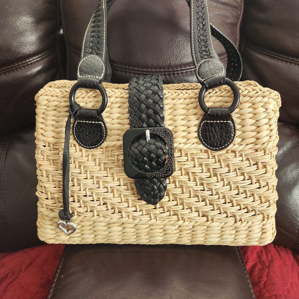 Black and Tan Woven Handbag 14" L, 9" H, 5" W